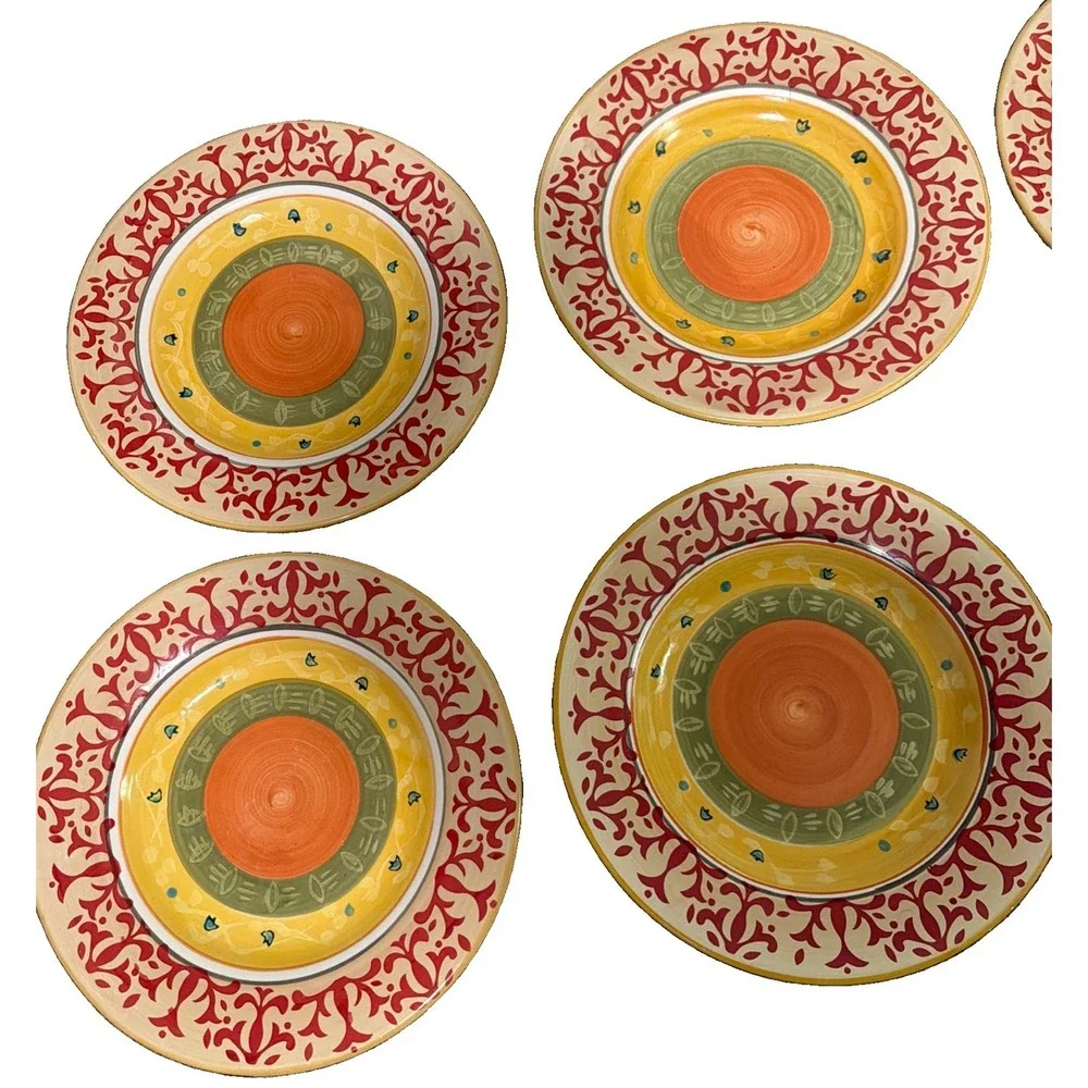 Home American Simplicity Dinner Plates Set of 6 Stoneware Red Orange 11in